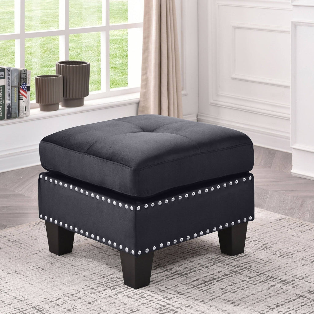 Navy Blue Tufted Velvet Ottoman I4643