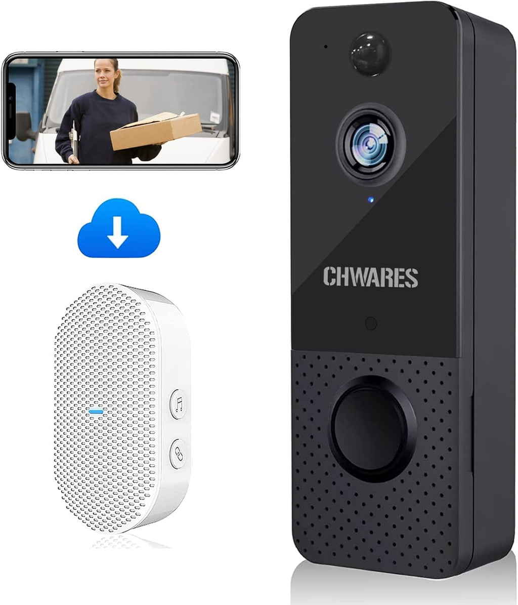 Wireless Video Doorbell Camera 1080p HD with Chime, Motion Detector, Night Vision, 2-Way Audio, Battery Powered T4884