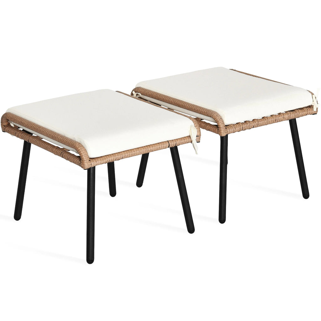 Beige Set of 2 Patio Ottoman with Cushion F899675
