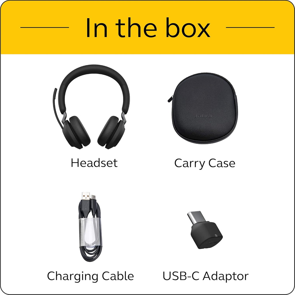 Jabra Evolve2 65 UC Wireless Headset, Stereo, Black, Bluetooth, 37 Hours Battery Life K356