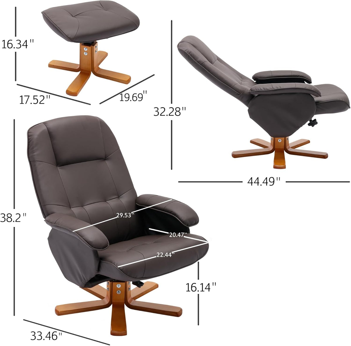 Faux Leather Beige Brown Swivel Recliner Chair with Ottoman G792127