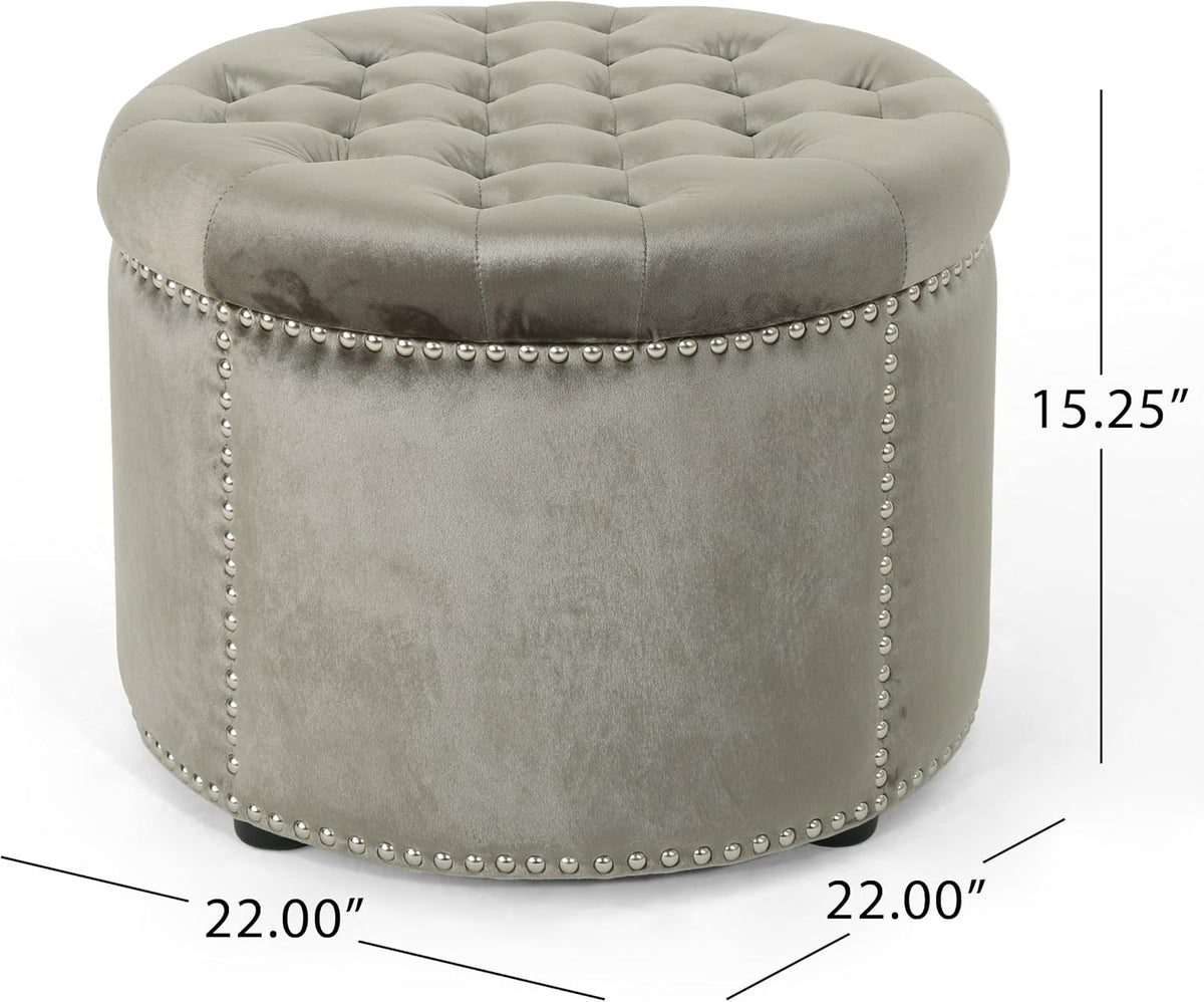 Grey Velvet Tufted Ottoman V9371