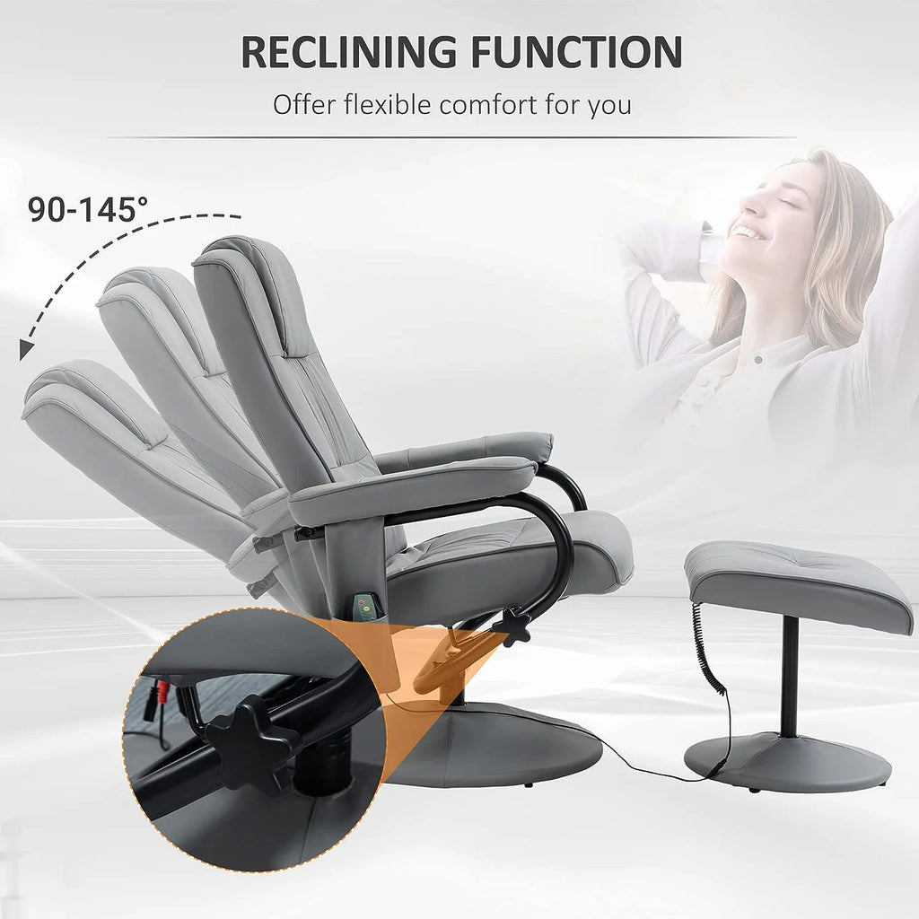 Gray Faux Leather Swivel Massage Recliner Chair and Ottoman Set J906911