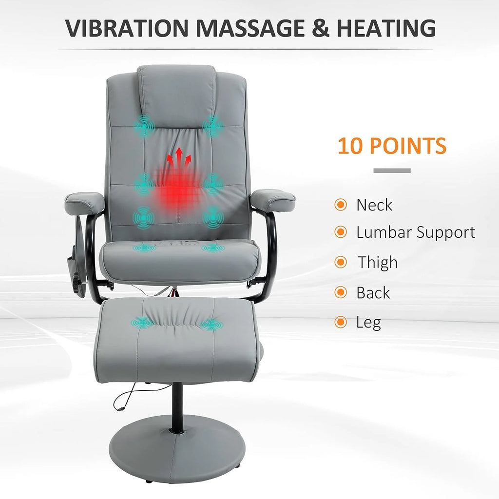 Gray Faux Leather Swivel Massage Recliner Chair and Ottoman Set J906911