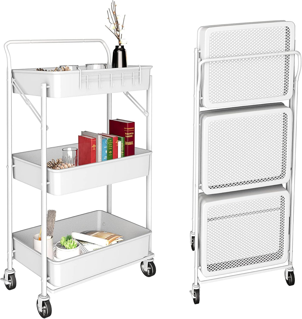 3 Tier Rolling Metal Utility Cart with Wheels (Black) N85159