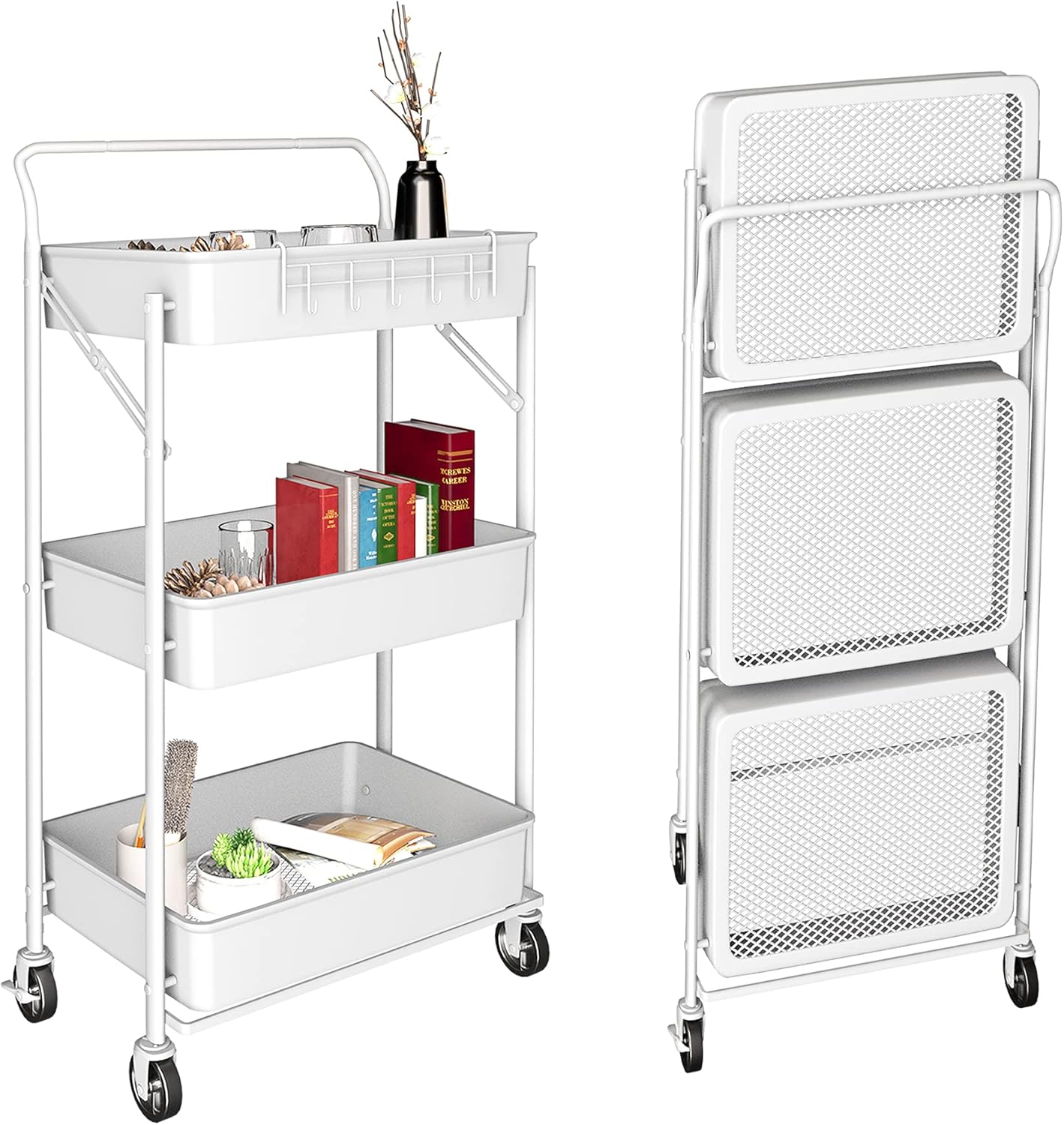 3 Tier Rolling Metal Utility Cart with Wheels (Black) N85159