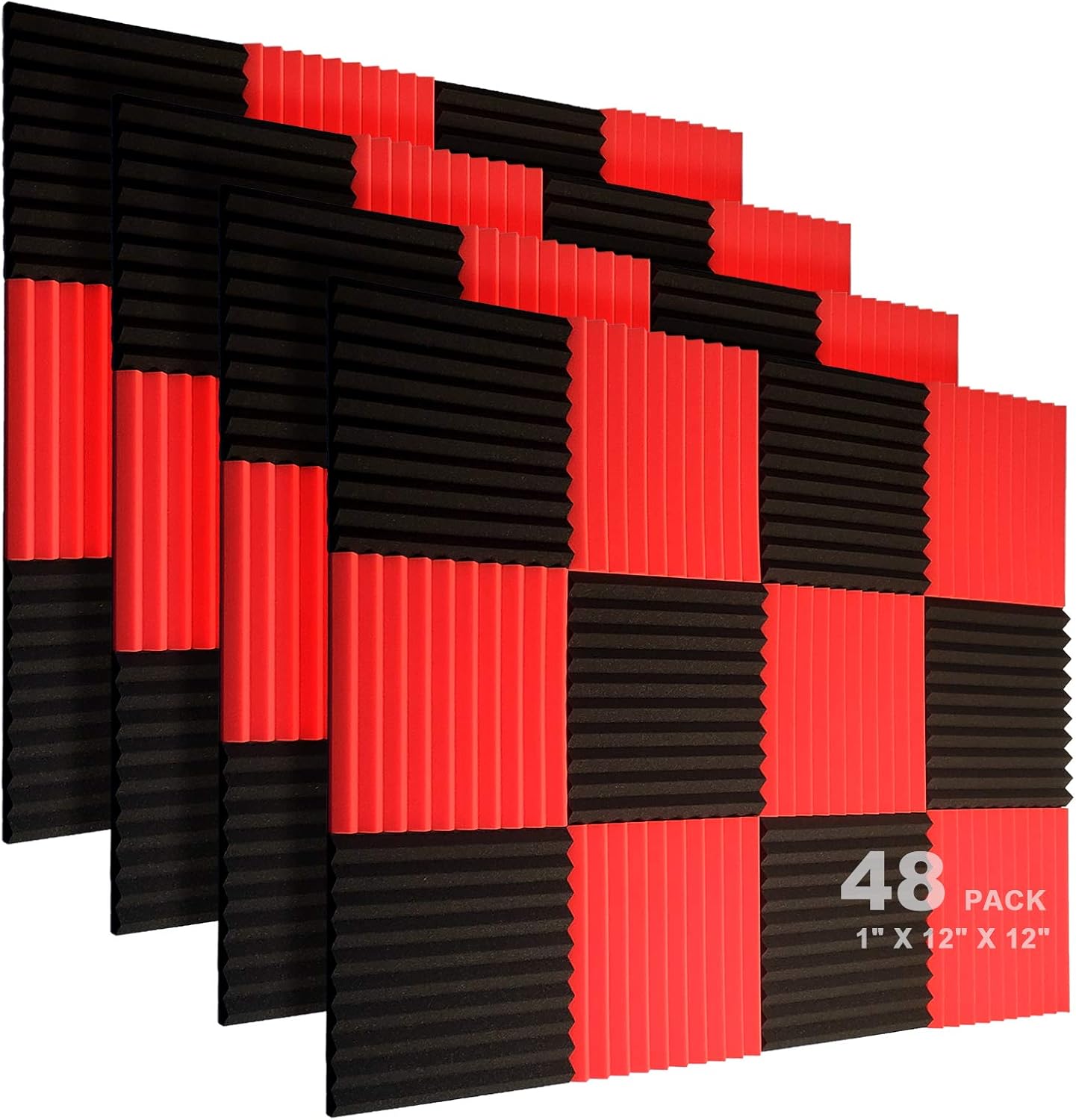 48 Pack Acoustic Foam Panels, 1" X 12" X 12" Black H242