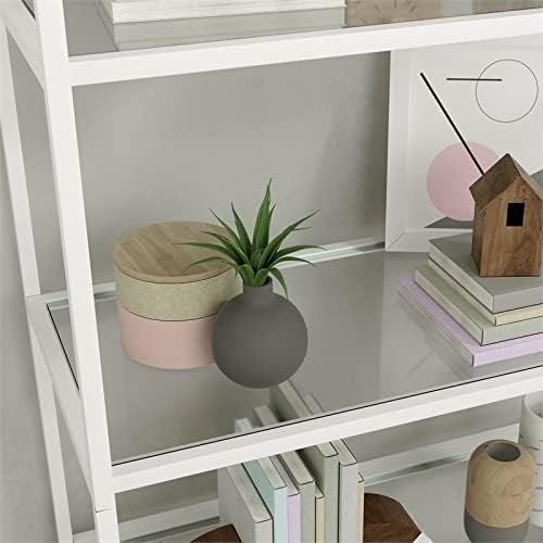 5 Shelf Metal Framed Glass Bookcase in Flat White W5237