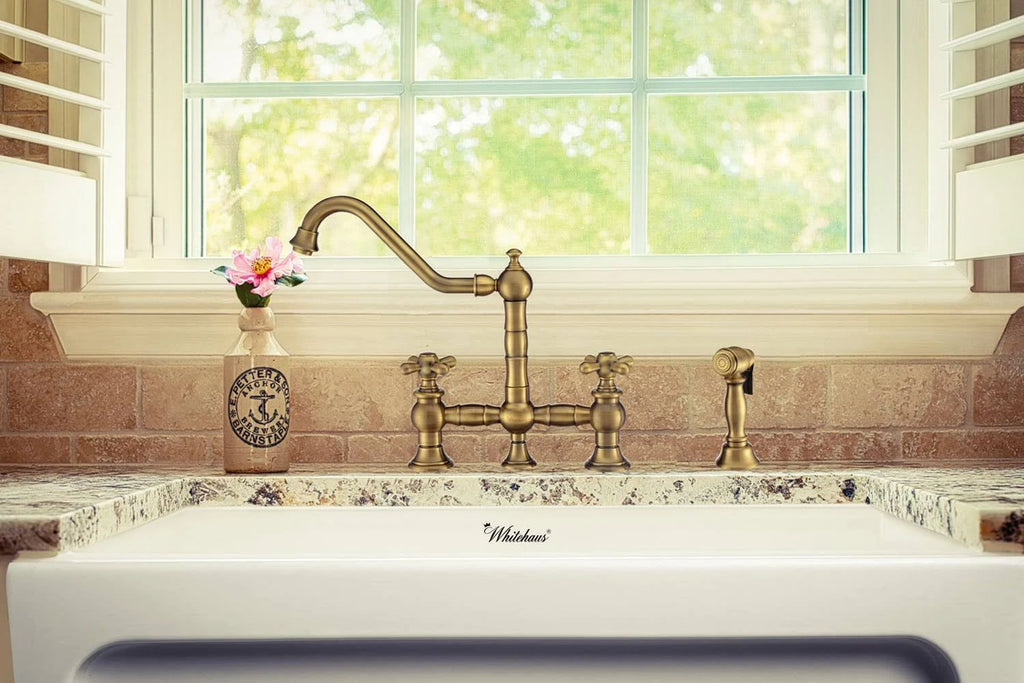 Oil Rubbed Bronze Bridge Faucet with Cross Handles and Side Spray Z7292
