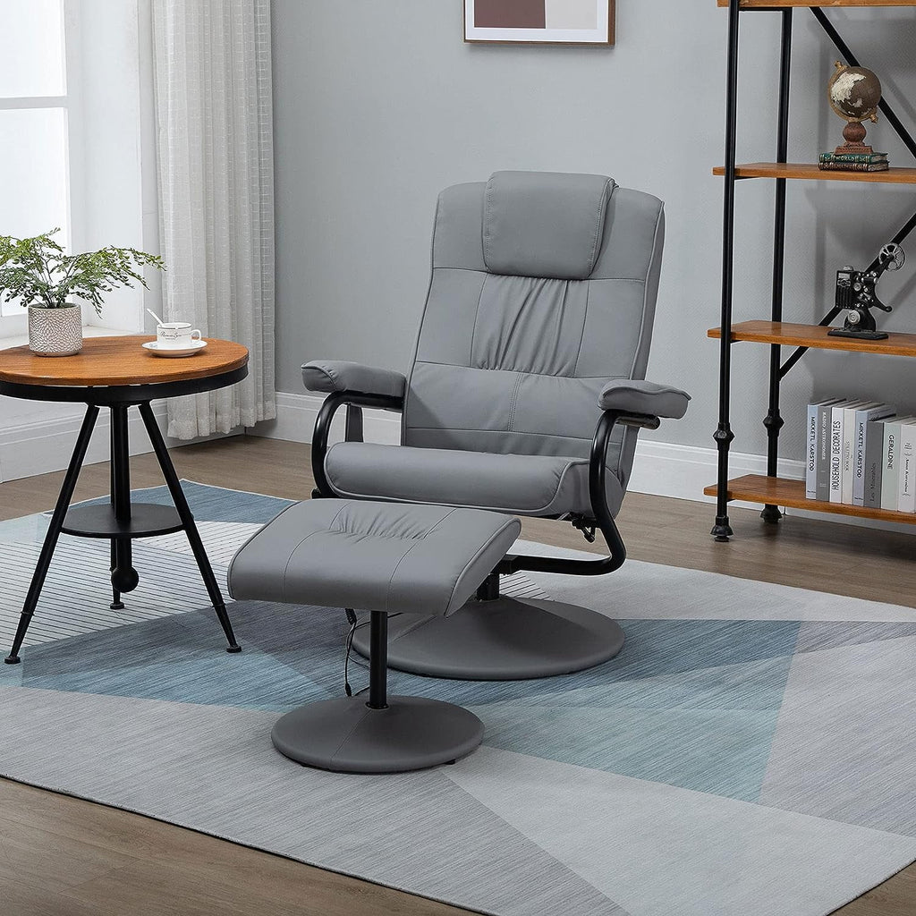 Gray Faux Leather Swivel Massage Recliner Chair and Ottoman Set J906911