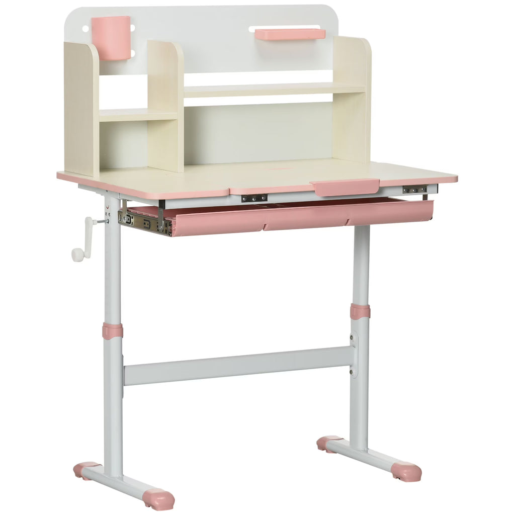 Pink Wooden Kids Study Desk with Drawer and Storage Shelf P654
