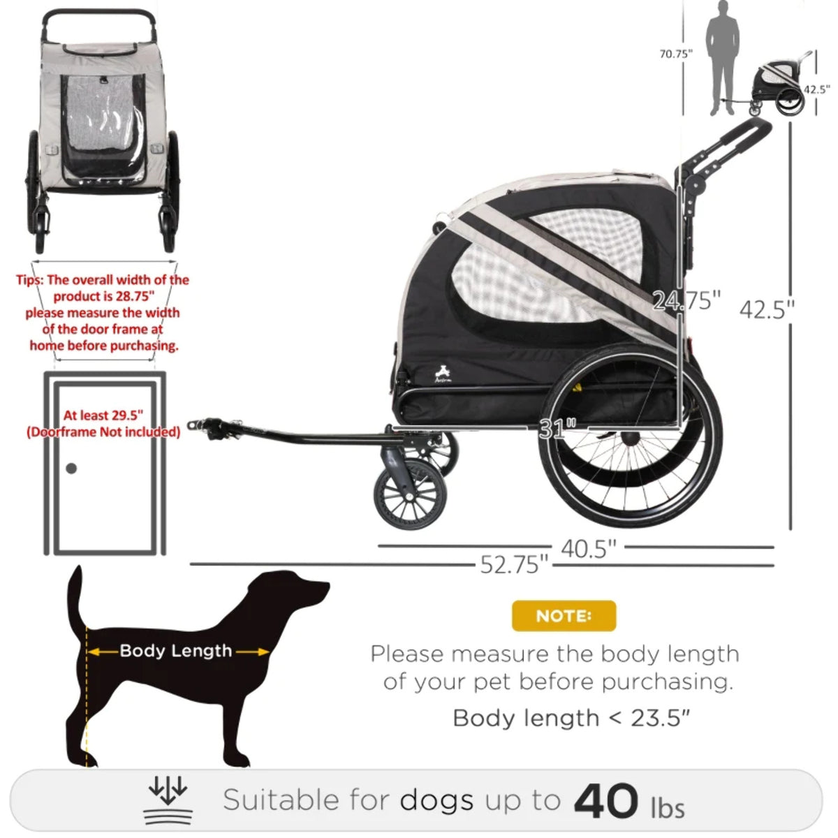 Dog Bike Trailer Stroller with Reflector Flag Y1006