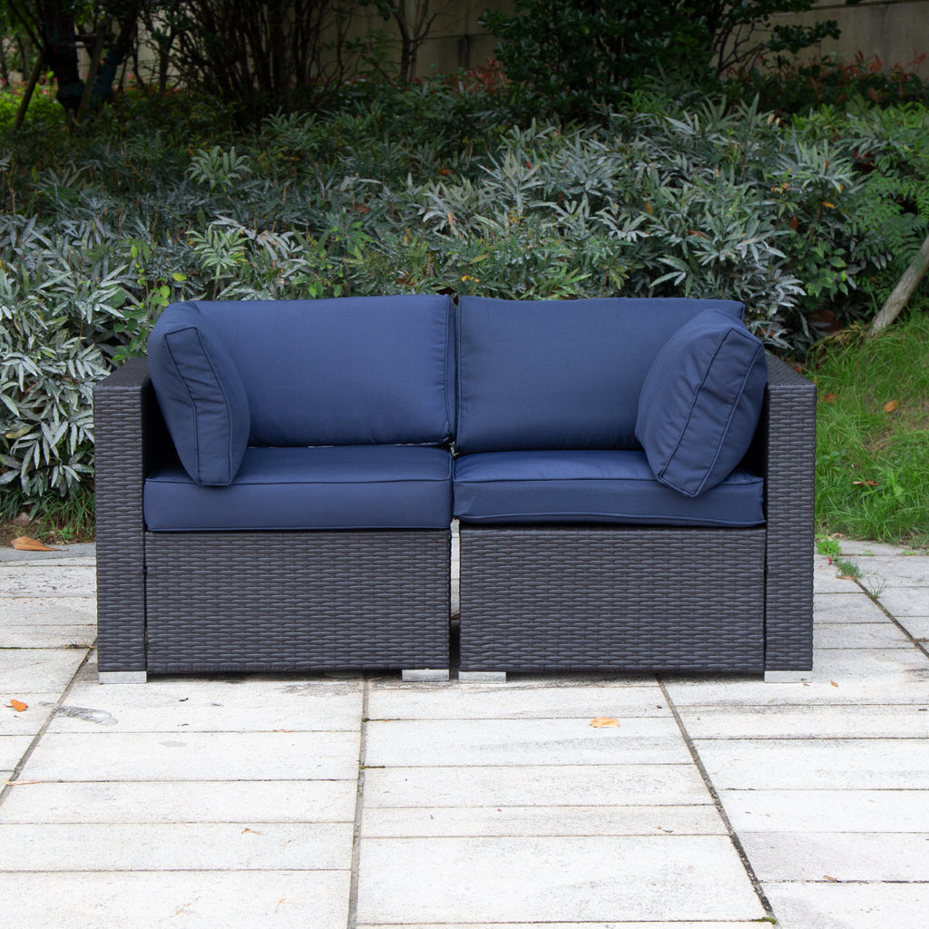 Blue 2-Piece PE Rattan Outdoor Corner Sofa Set D31410
