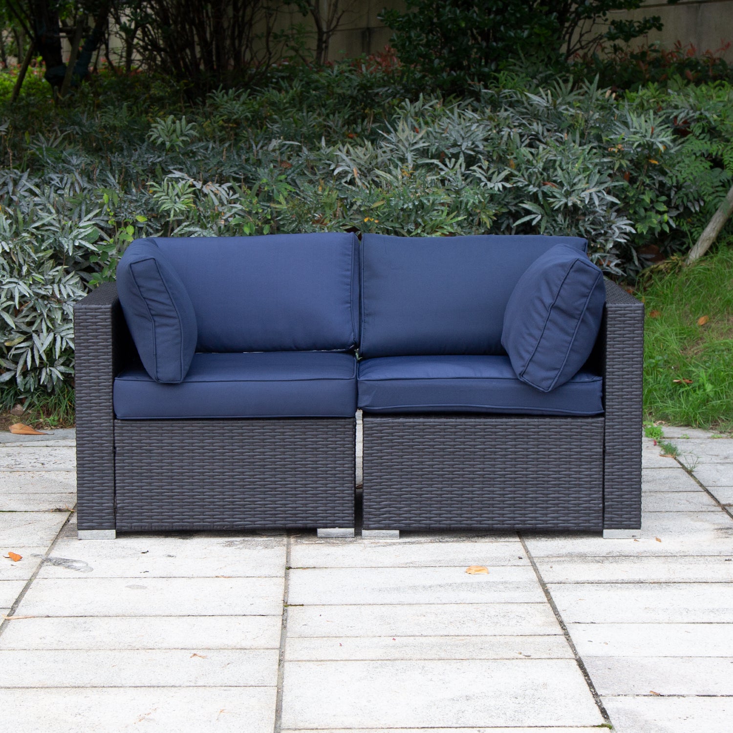 Blue 2-Piece PE Rattan Outdoor Corner Sofa Set D31410