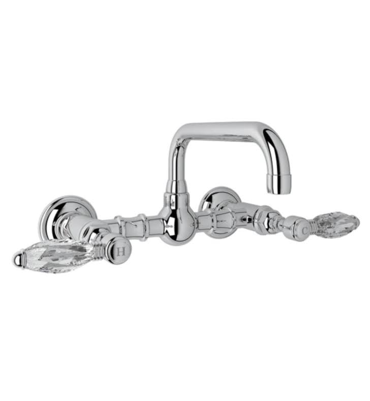 Polished Nickel Wall Mount Bridge Lavatory Faucet with Cross Handles O39943