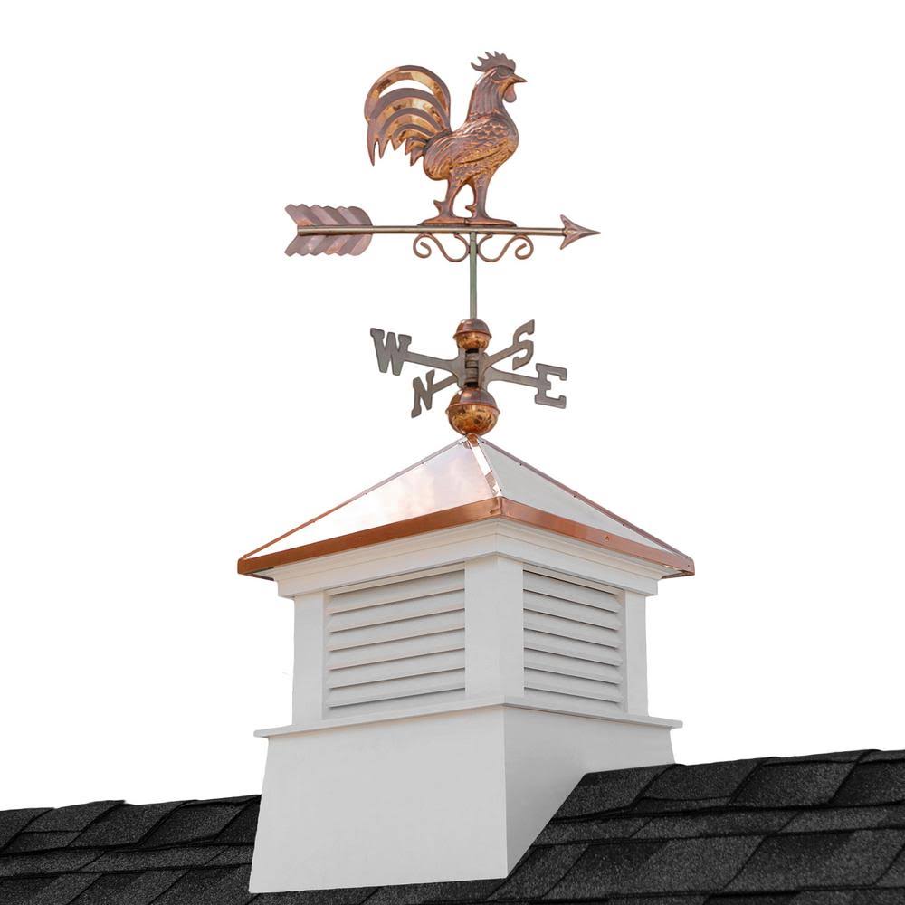 Square Vinyl Cupola with Rooster Weathervane V5470