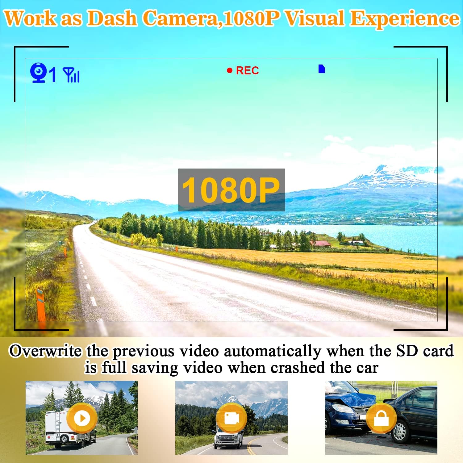 7" Touch Key DVR Monitor HD 1080P Bluetooth Backup Camera with IR Night Vision F632