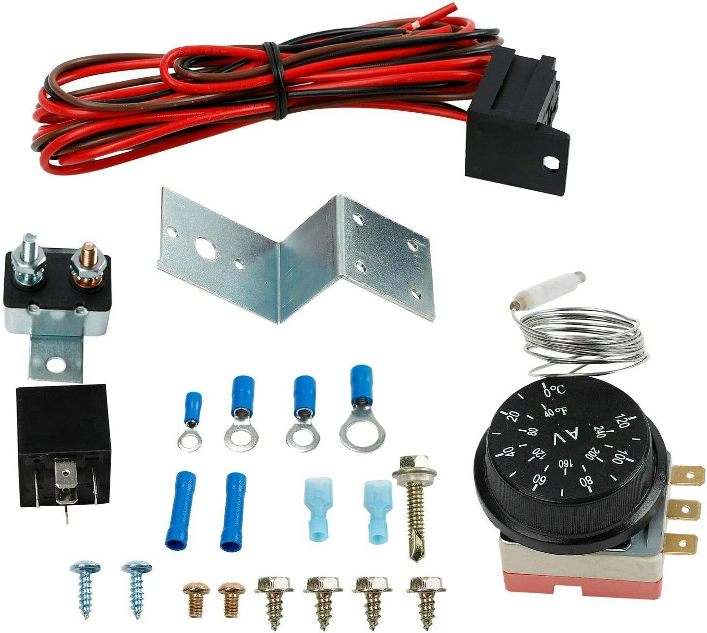 16" Slim Push Pull 12V Electric Radiator Cooling Fan with Thermostat Control Relay Wire Kit Pack of 2 A11746