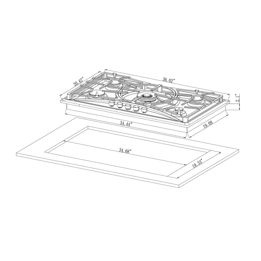 36x22 Stainless Steel 5 Burners Gas Cooktop B666099