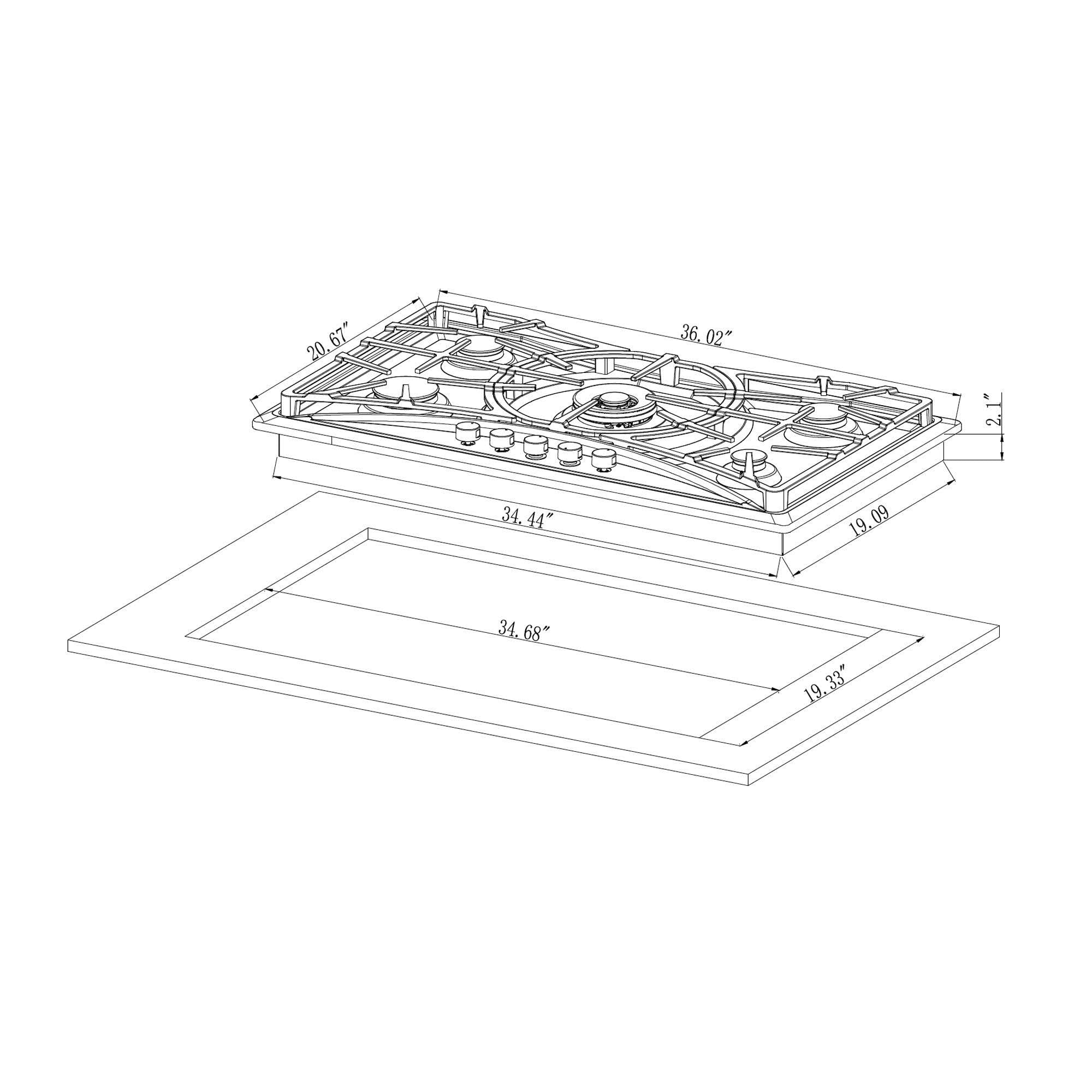 36x22 Stainless Steel 5 Burners Gas Cooktop B666099