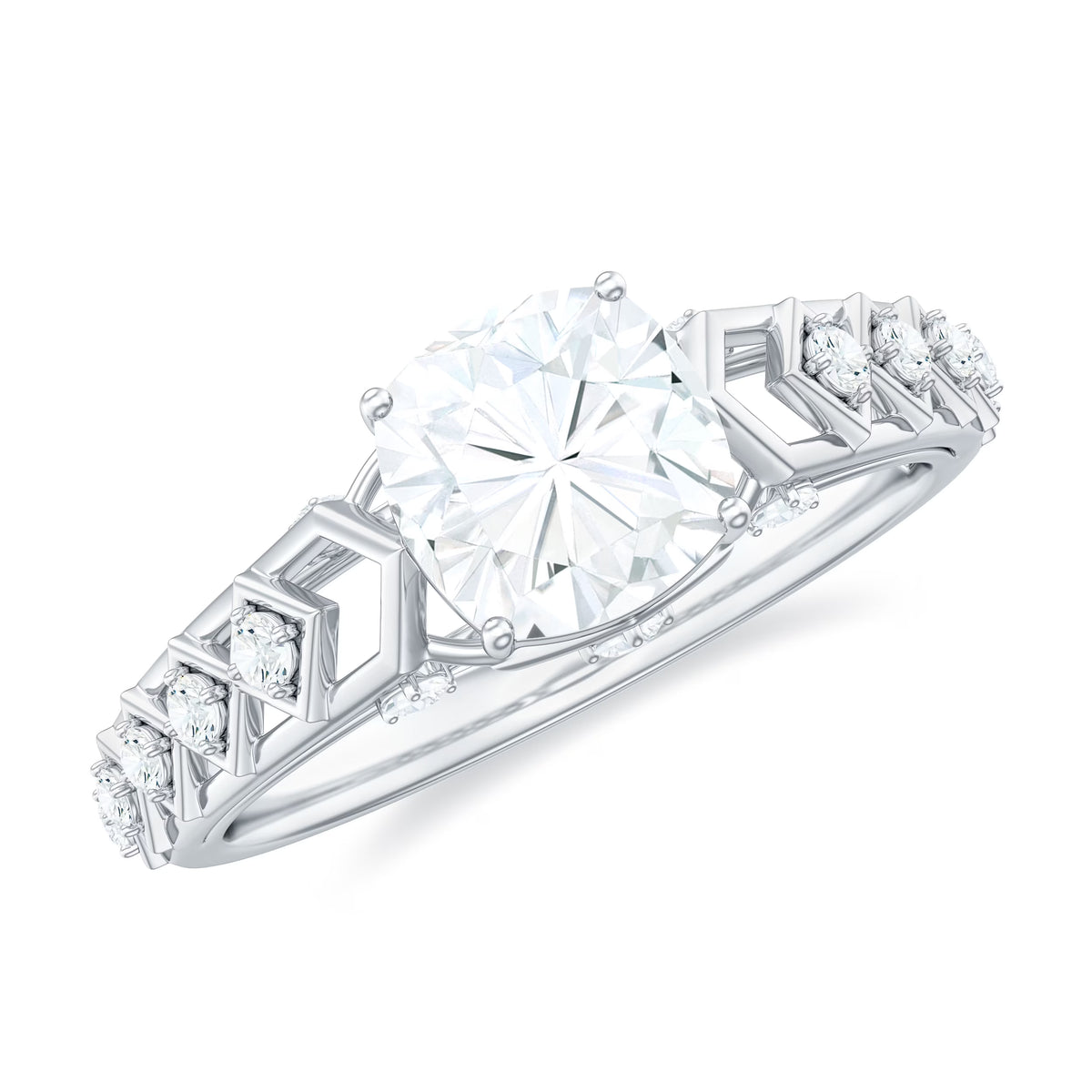 6 mm Cushion Cut Moissanite Solitaire Engagement Ring, 925 Sterling Silver, US 4.00 F6878