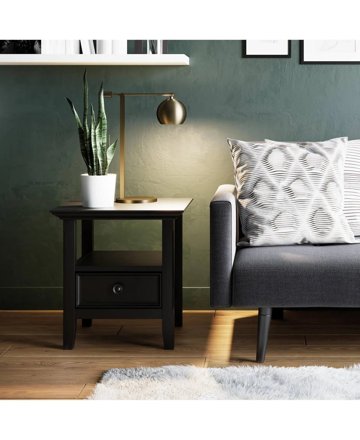 Solid Wood End Table in Black E77594