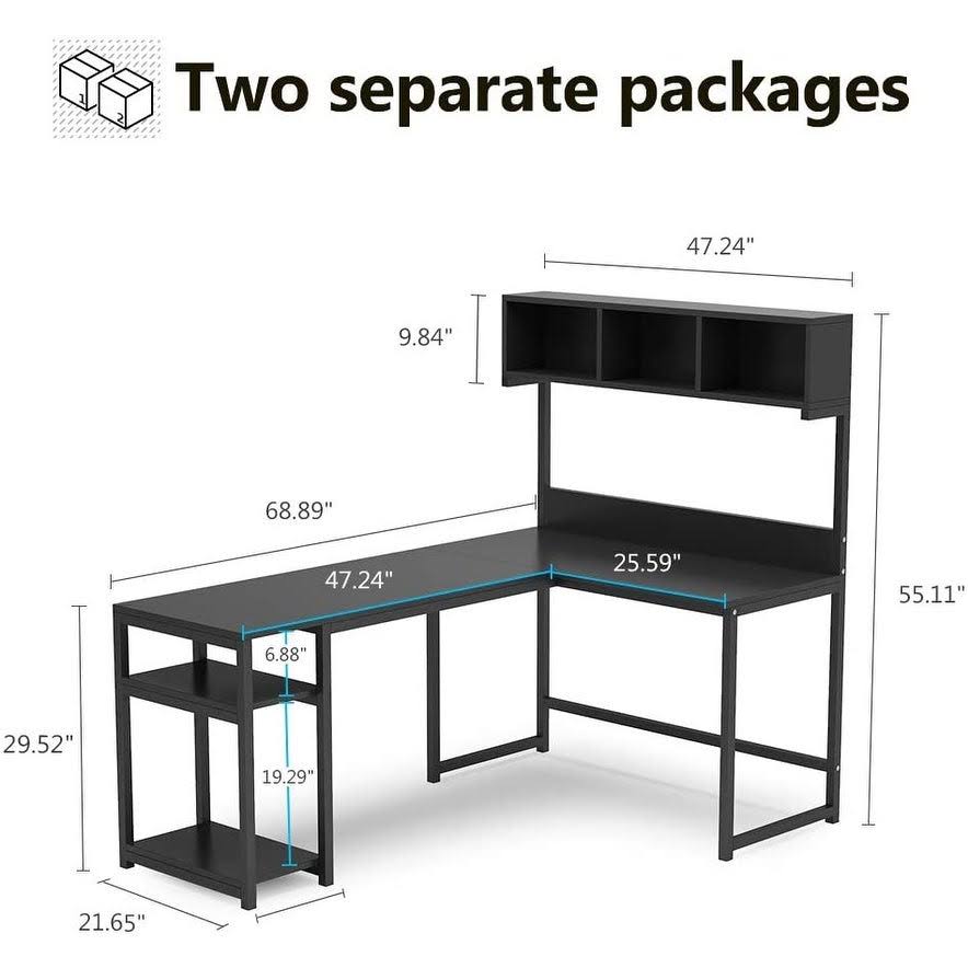 L Shaped Desk with Storage Hutch Shelf W1026