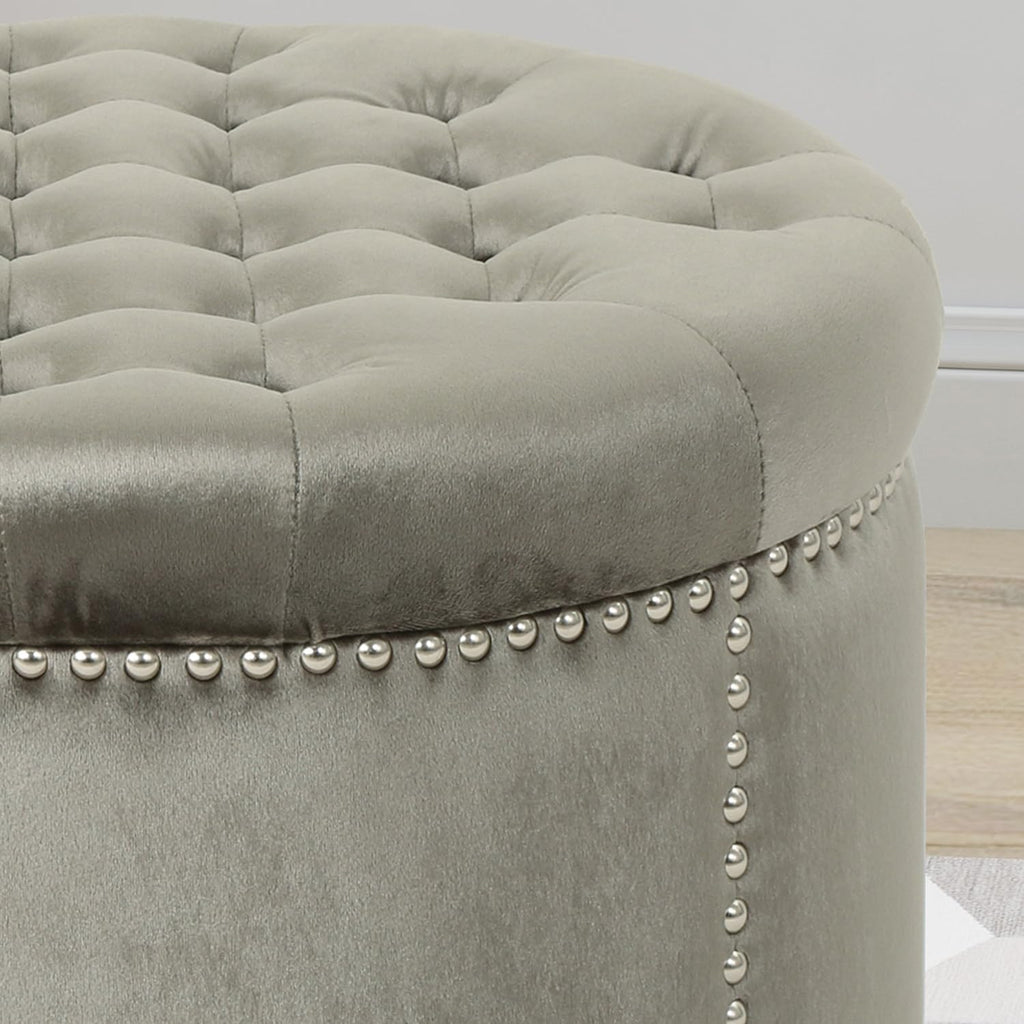 Grey Velvet Tufted Ottoman V9371
