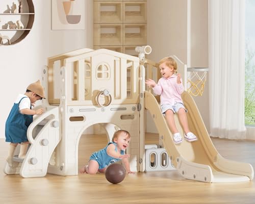 Blue 8 in 1 Toddler Slide with Basketball Hoop and Ball N1122