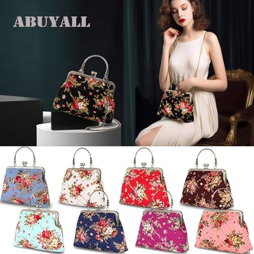 Floral Top-Handle Handbag, Kiss Lock Evening Bag O792716