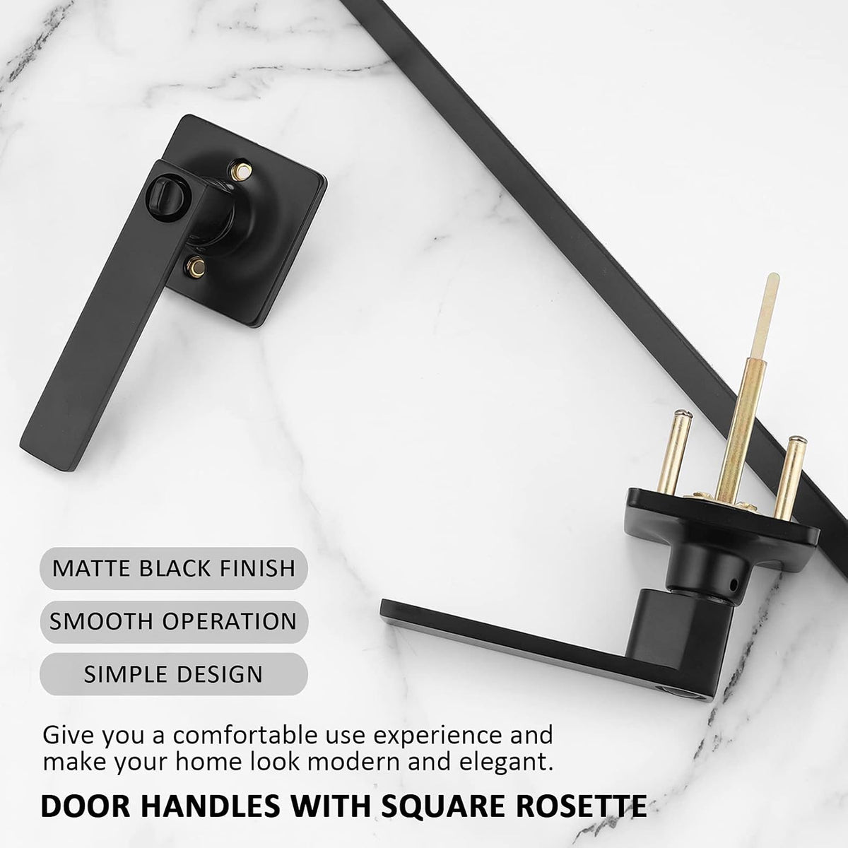 5 Pack Black Door Handles with Lock Privacy Door Levers E868