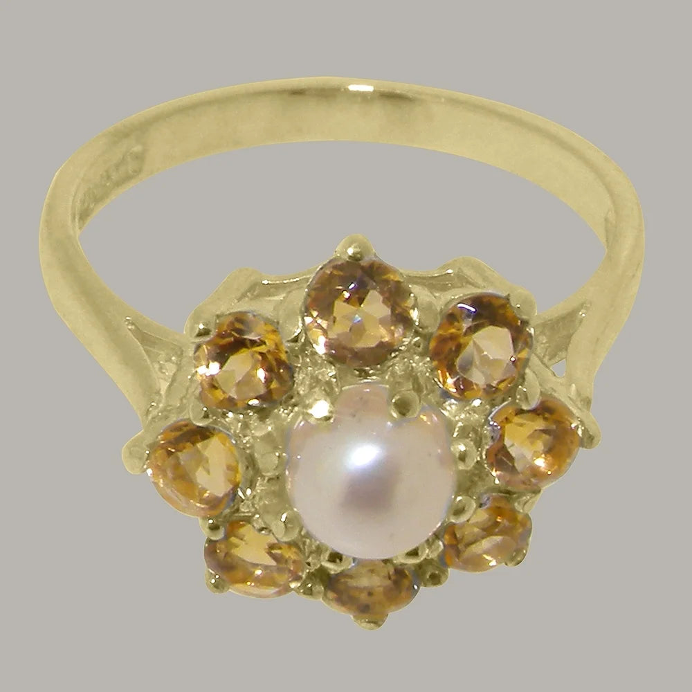 14k Yellow Gold Cultured Pearl & Citrine Womens Ring R6617