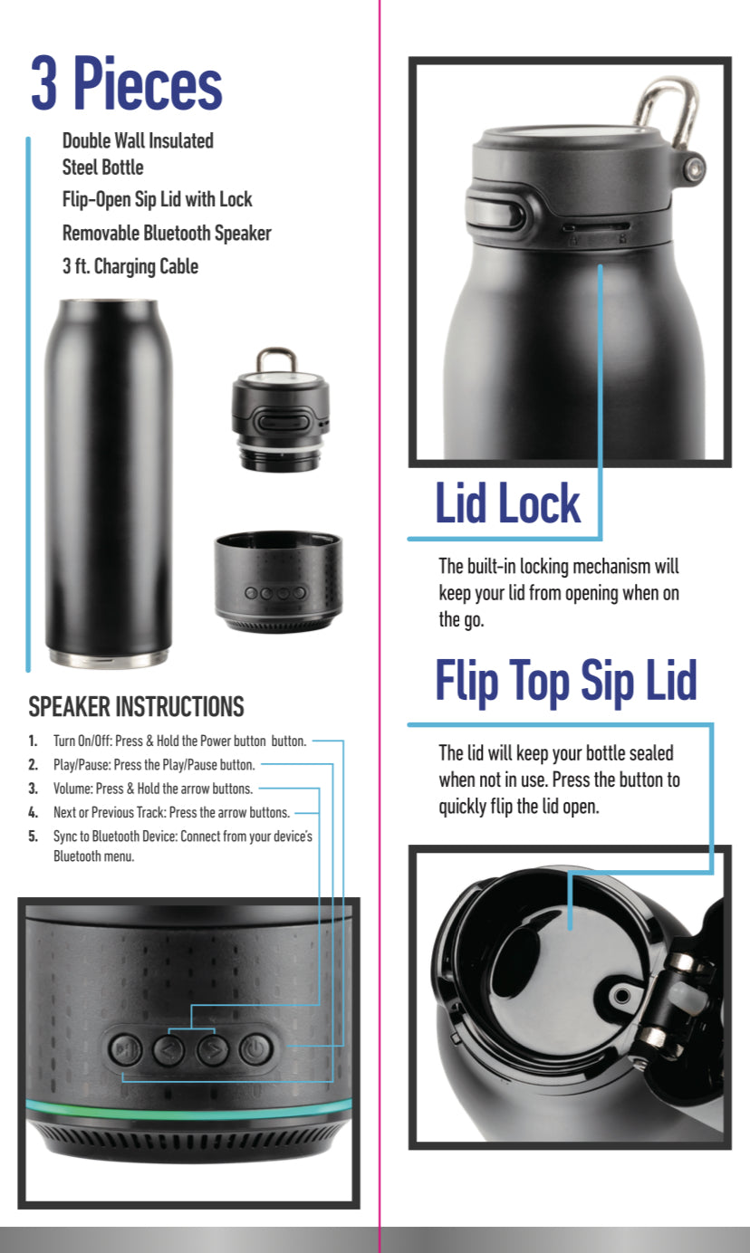 Vacuum Insulated Water Bottle with Bluetooth Speaker and Remote P79207