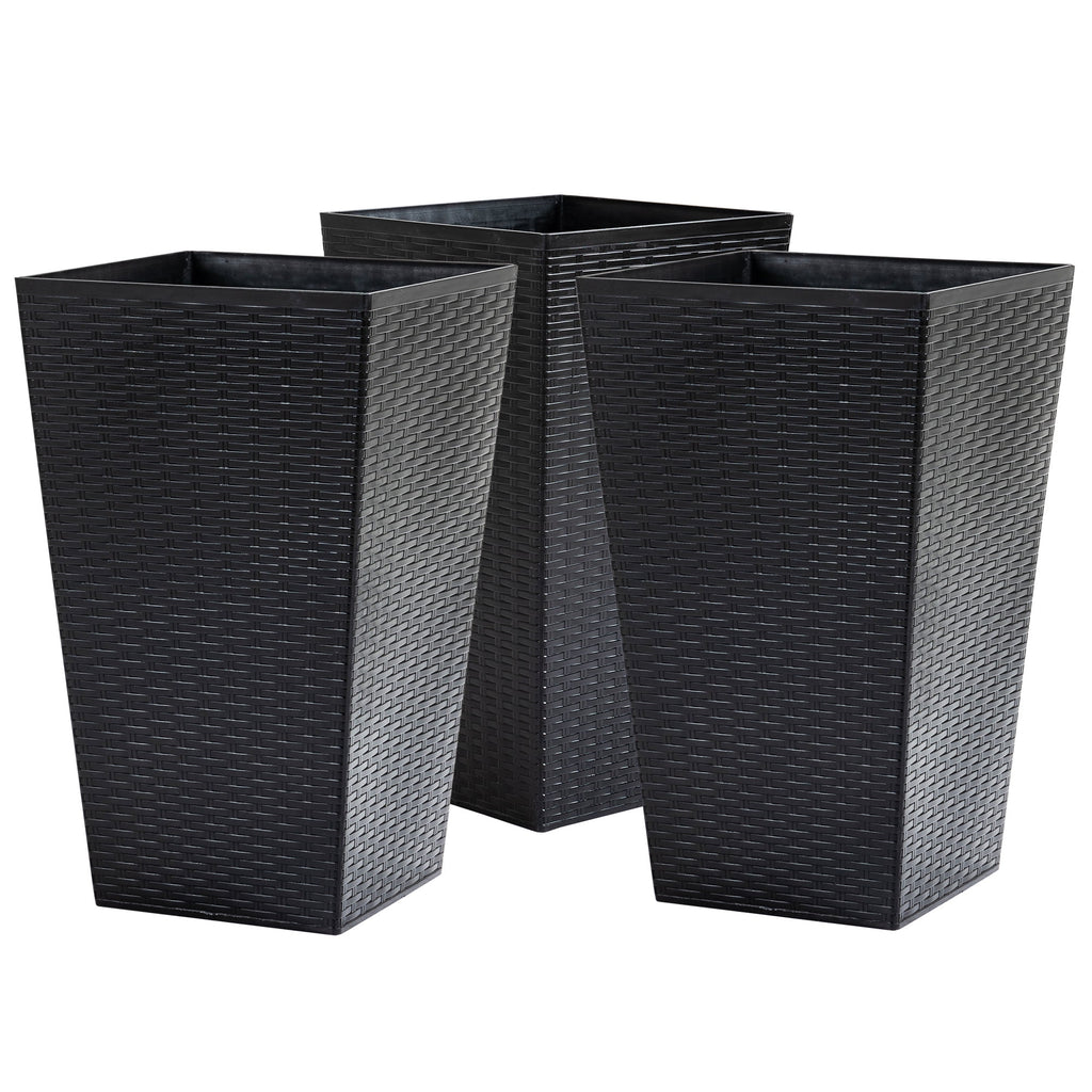 Black Set of 3 Tall Planters with Drainage Hole K7184