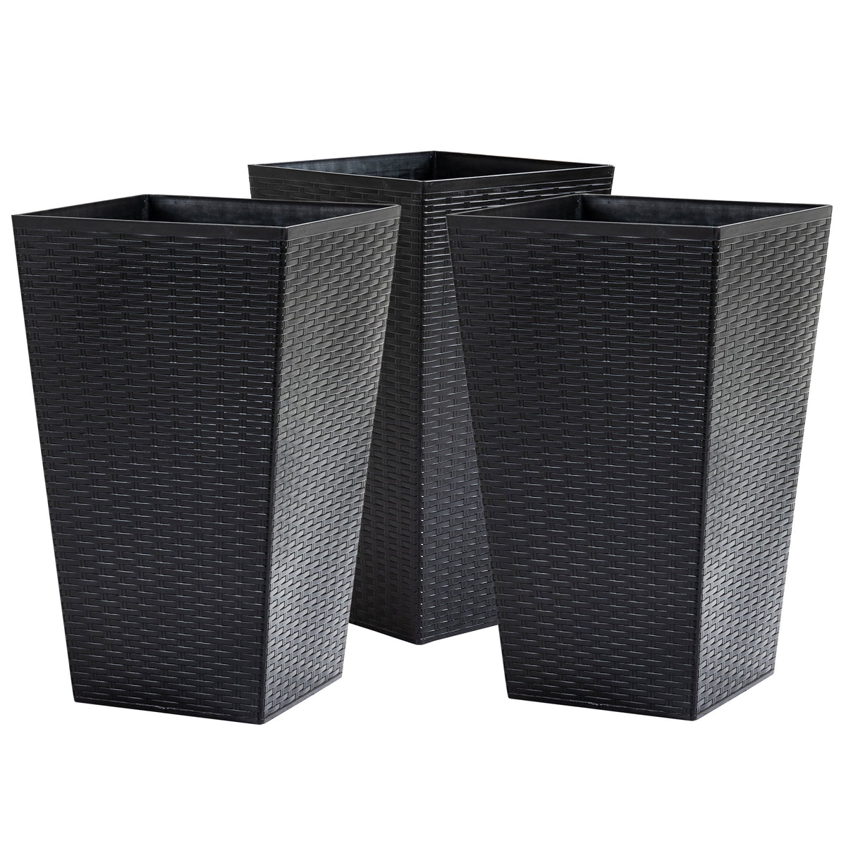 Black Set of 3 Tall Planters with Drainage Hole K7184