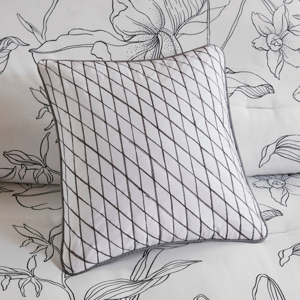 Full White/ Charcoal Reversible Complete Bedding Set with Cotton Sheet C2014