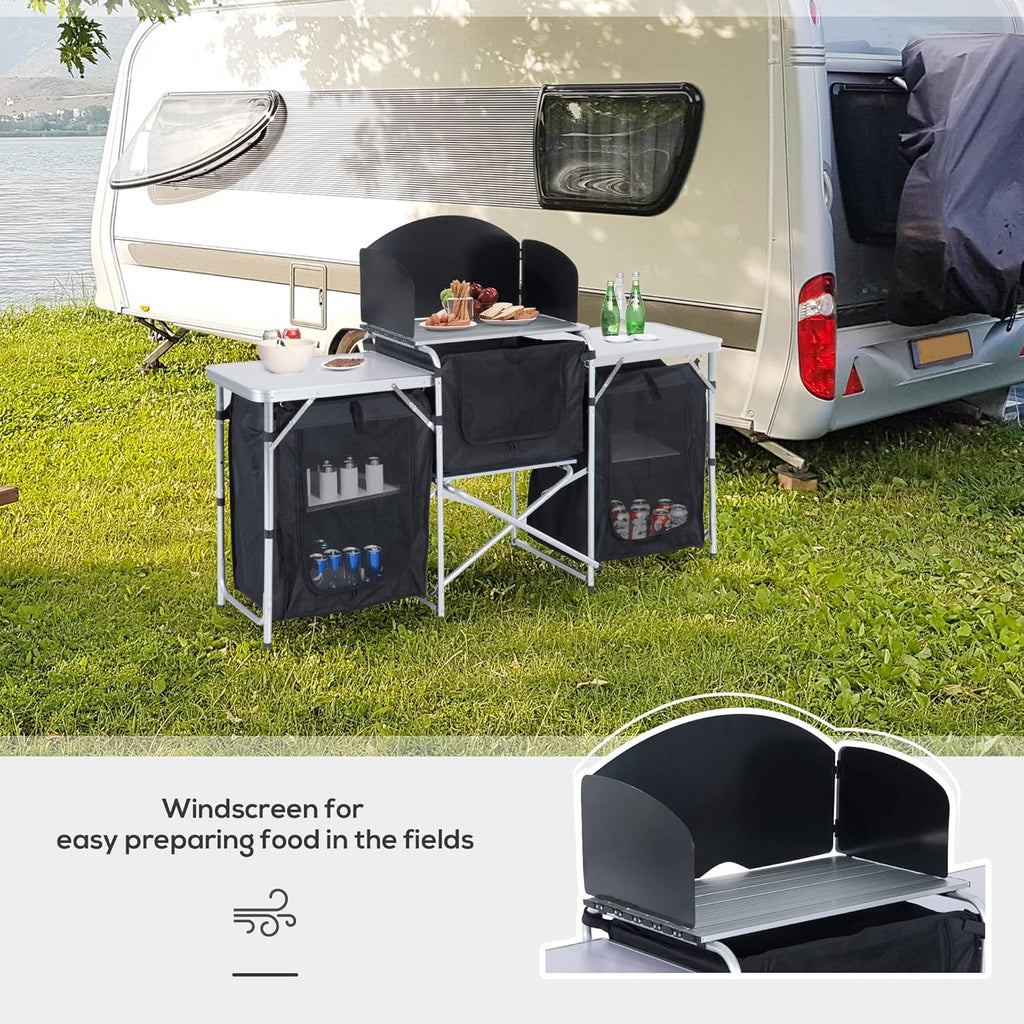 6' Aluminum Portable Camping Kitchen with Windscreen and 5 Cupboards S45095
