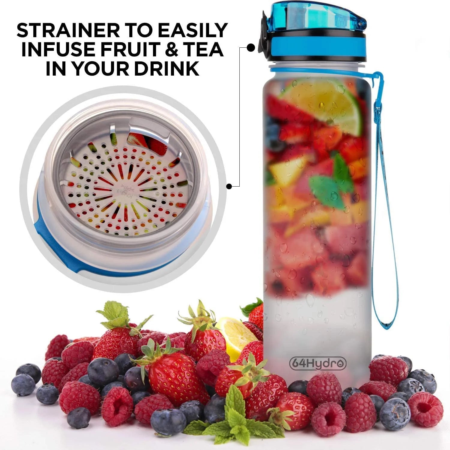 32oz Motivational Fitness Sports Water Bottle with Time Marker & Removable Strainer S2054