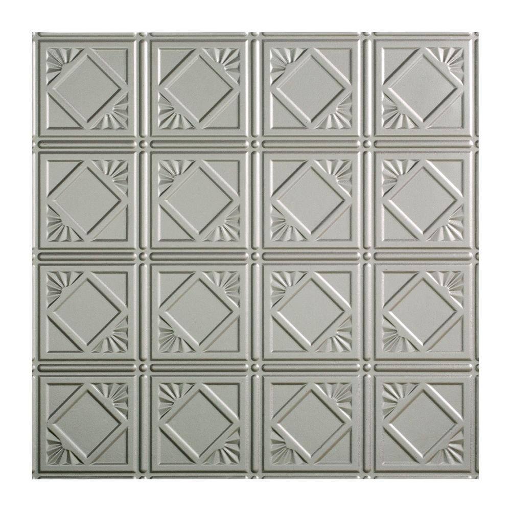 4 Decorative Vinyl Lay in Ceiling Tile in Argent Silver (5 Pack) O27157