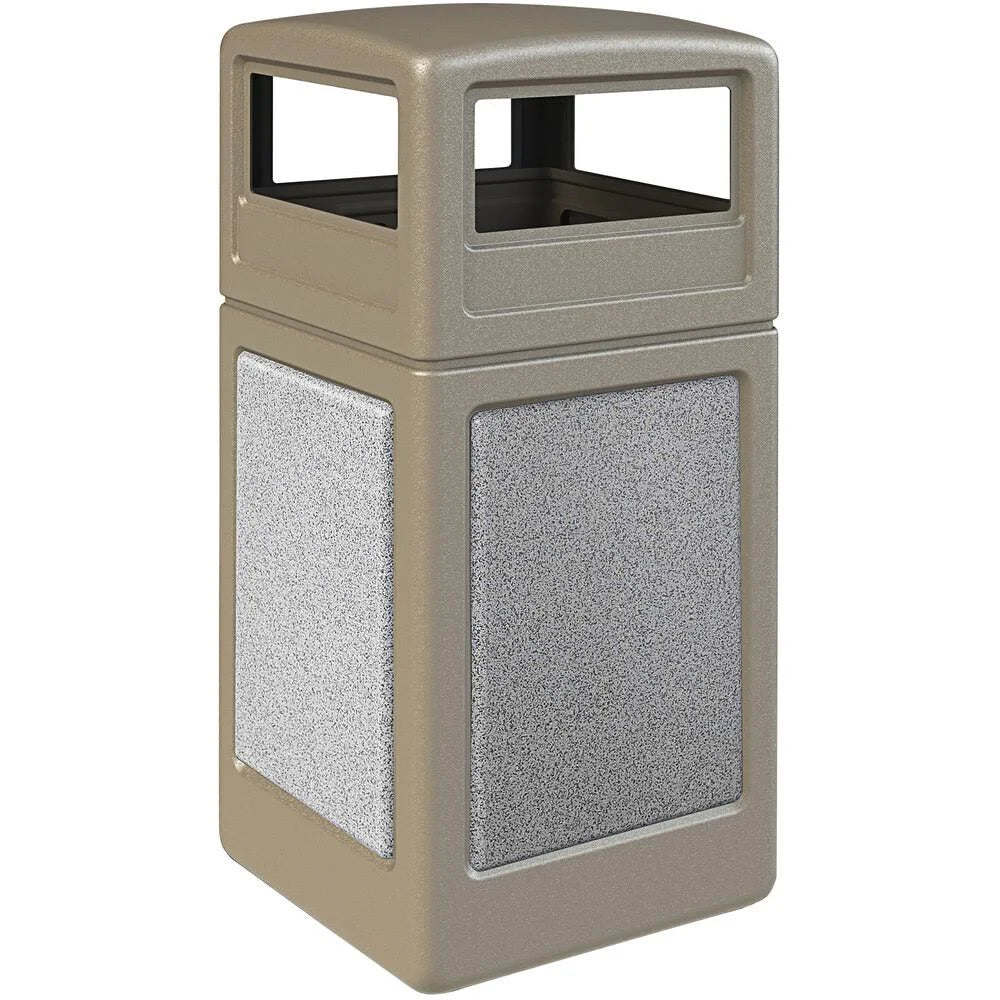 Beige 42 Gallon Square Trash Receptacle with Dome Lid K294
