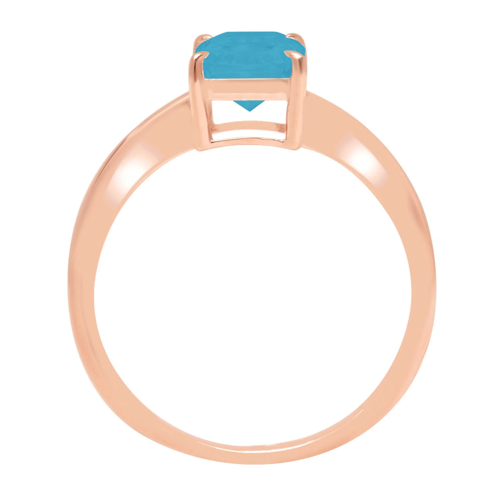 Radiant Cut Blue Simulated Turquoise 14k Pink Rose Gold Solitaire Ring Size 6.5 S6519
