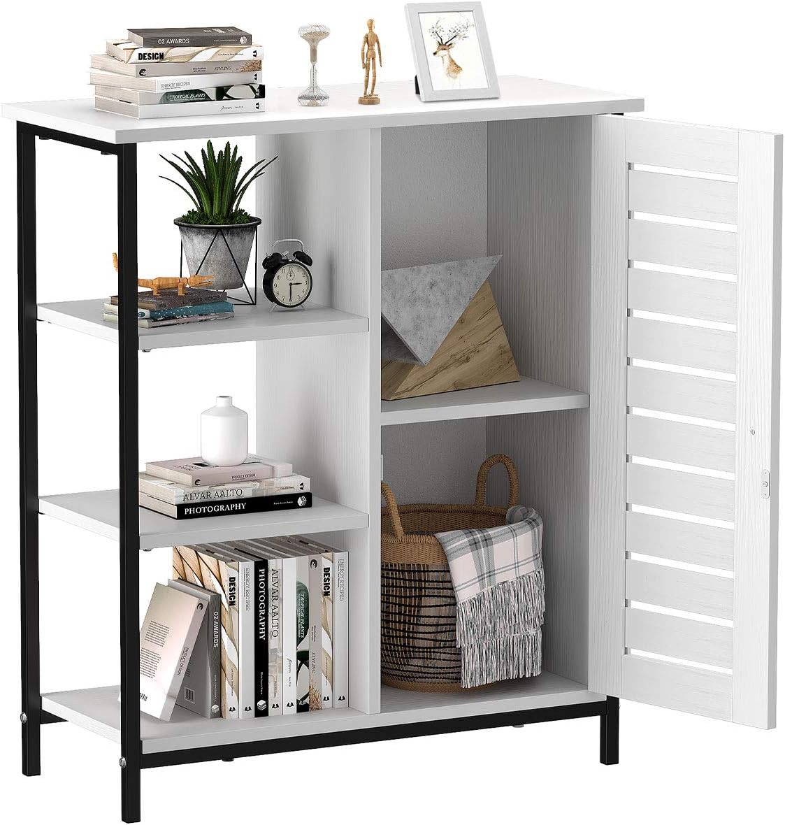 Dark Walnut Storage Cabinet with Metal Frame S49106