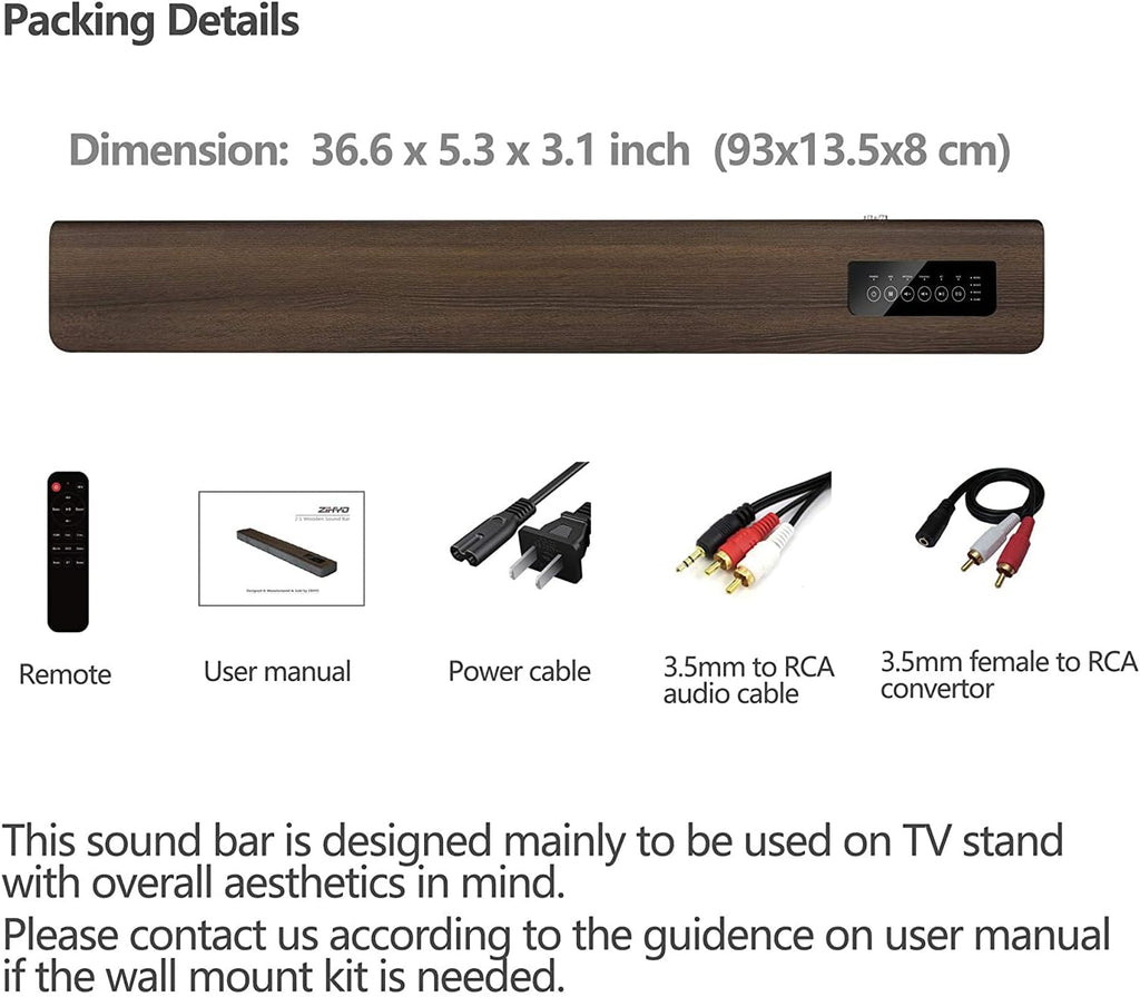 2.1 CH Wooden Sound Bar with Built-in Subwoofer U180