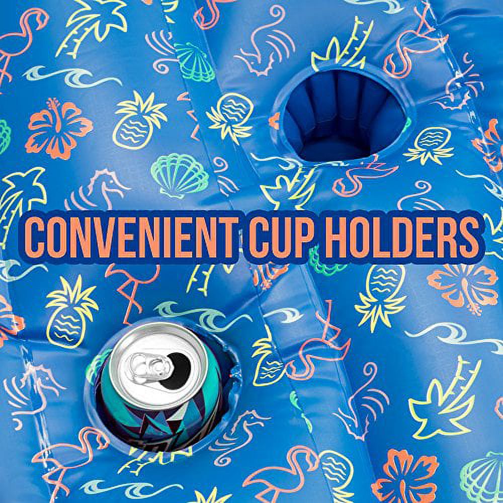 2-Person Inflatable Swimming Pool Lounge Raft with Cup Holders E874209