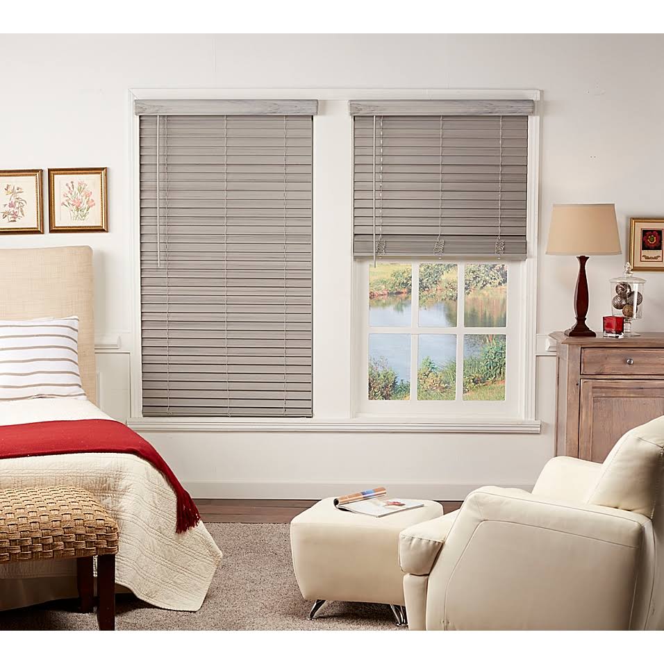 Cordless Faux Wood Blind in Grey D579991