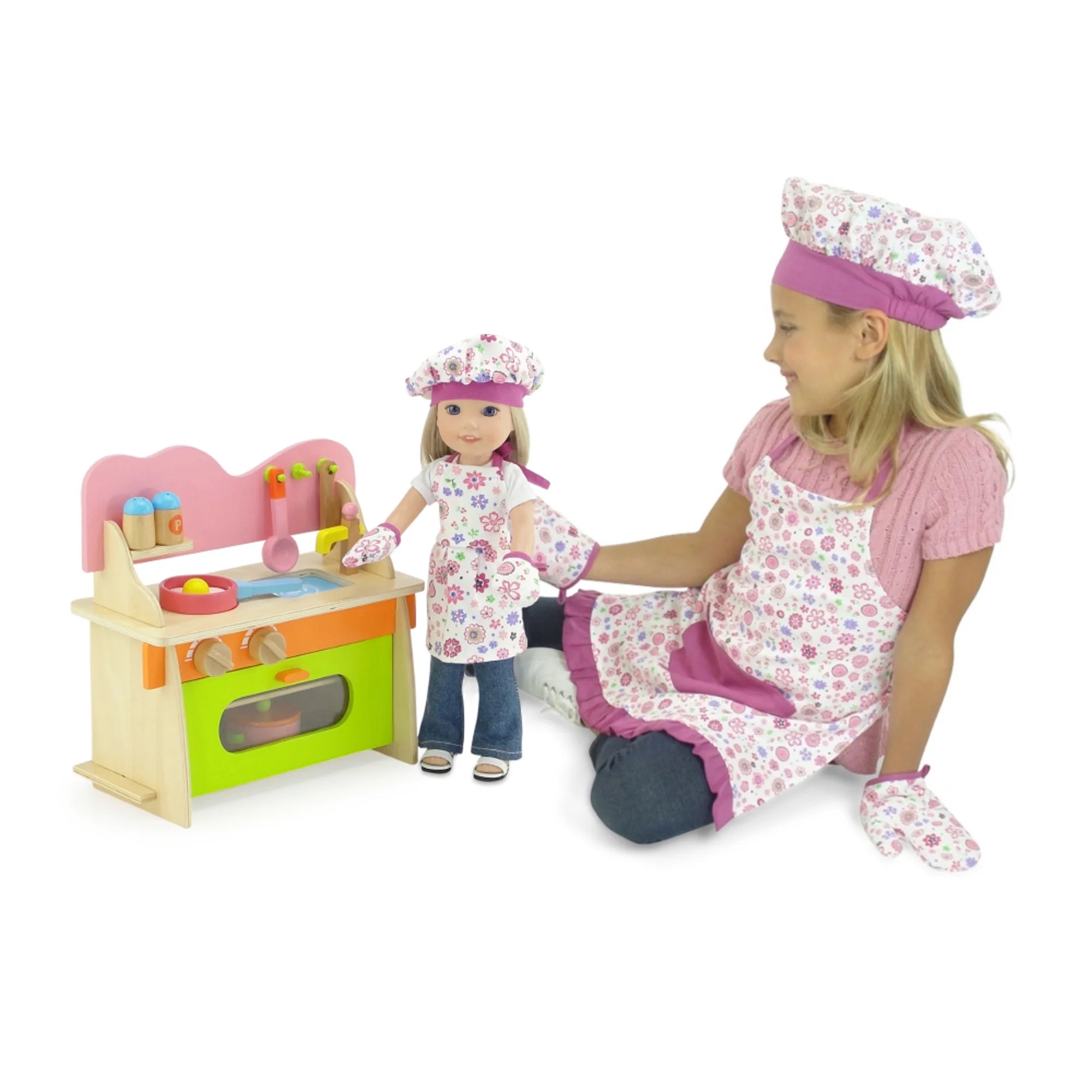 14.5 inch Doll Kitchen Set with Baking Oven, Stove, Sink and Cookware Accessories D726