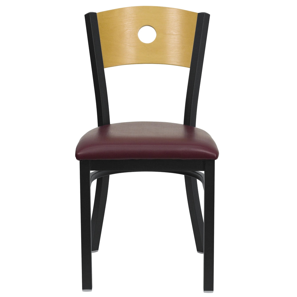 Black Circle Back Metal Restaurant Chair with Burgundy Vinyl Seat I586