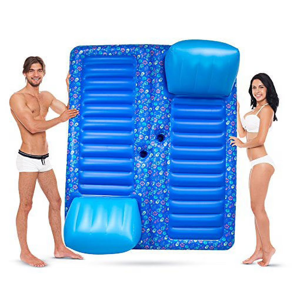 2-Person Inflatable Swimming Pool Lounge Raft with Cup Holders E874209