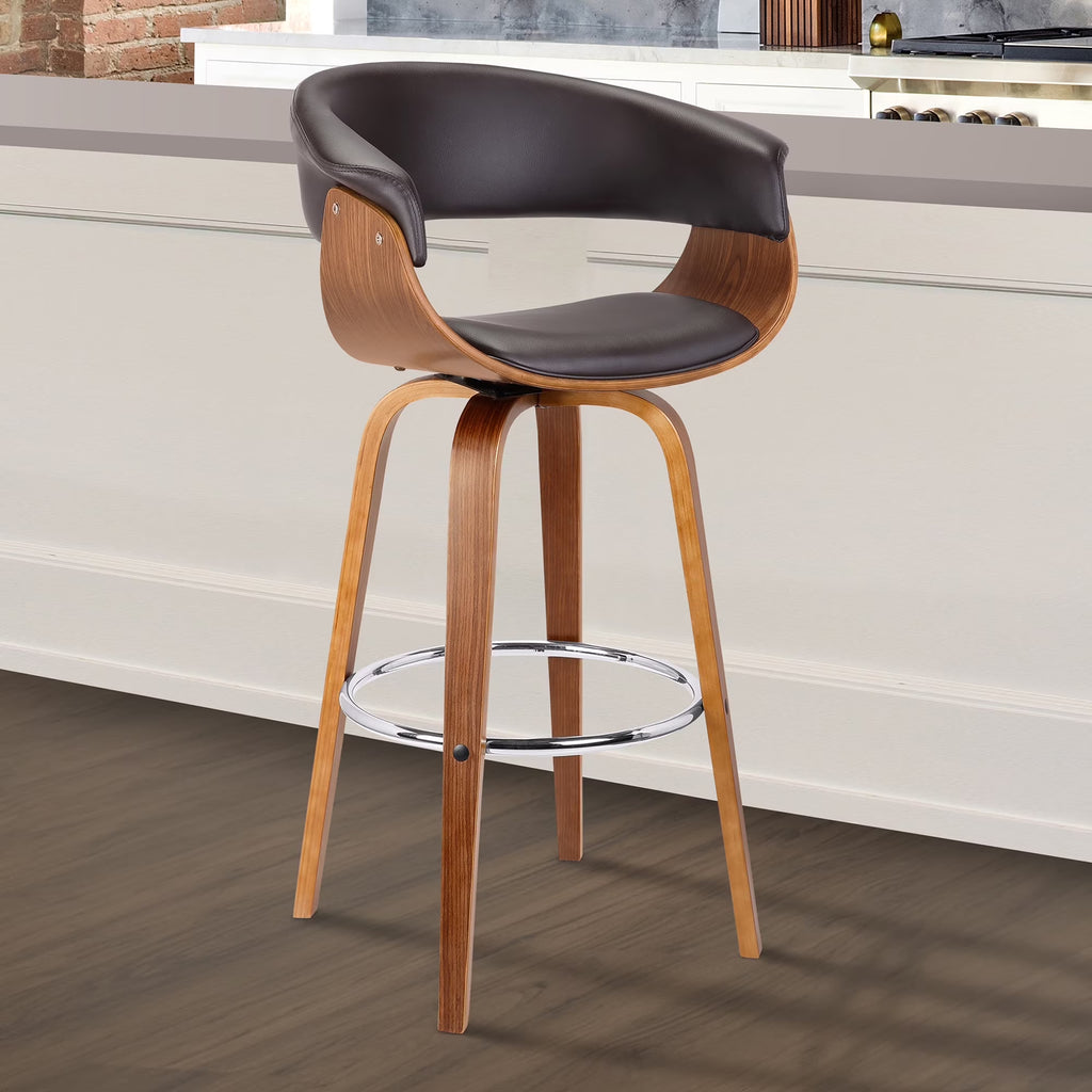 Brown Faux Leather/Walnut Wood Swivel Barstool J687200