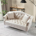 Beige Velvet Button Tufted Loveseat Sofa with Roll Armrest and Metal Legs O824